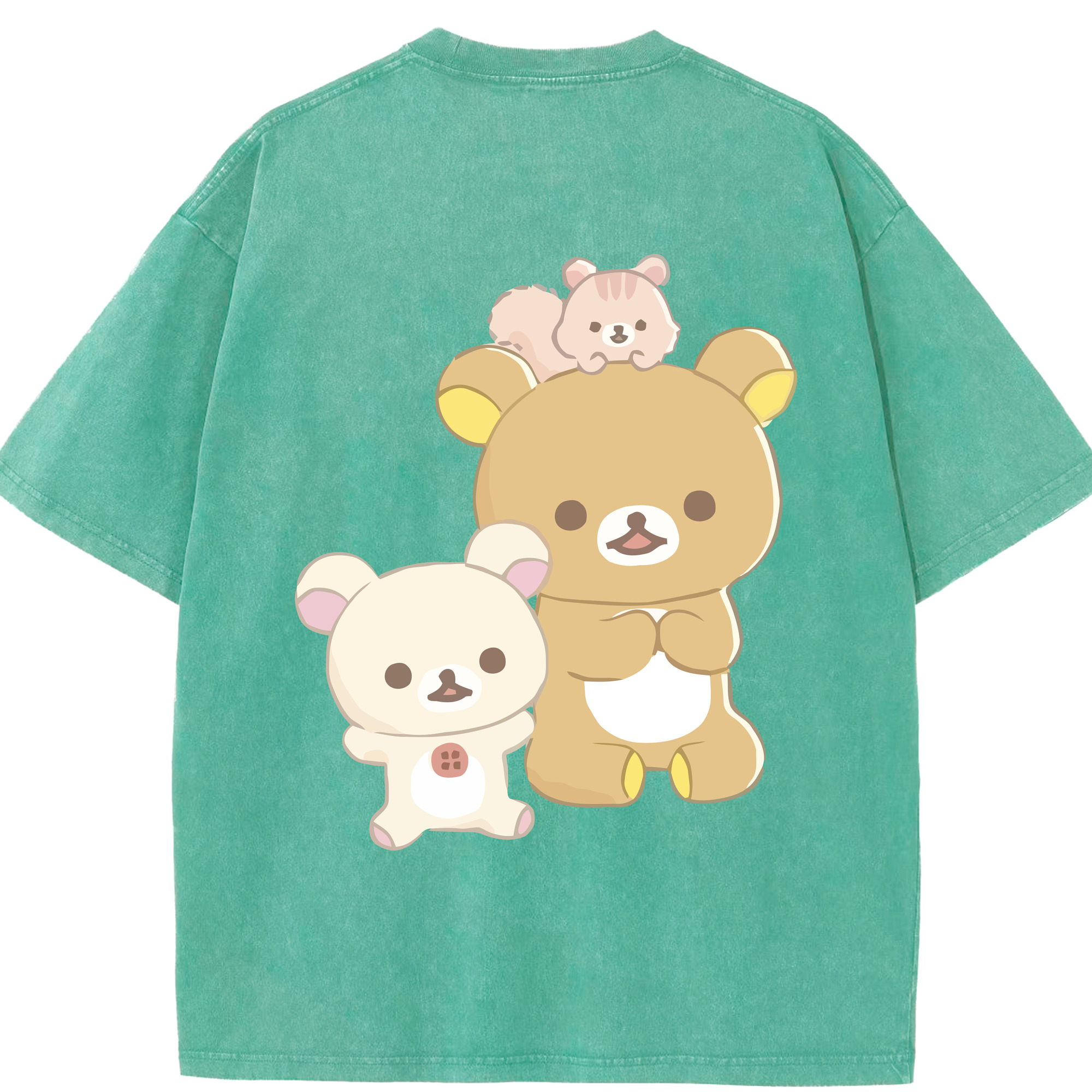 （画像用） リラックマ リラックマ キイロイトリ Rilakkuma Korilakkuma Kiiroitori 綿100% ヴィンテージ風 半袖Tシャツ（背面プリント）
